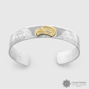 Engraved Sterling Silver 14K Gold Eagle Bracelet by Northwest Coast Native Artist John Lancaster