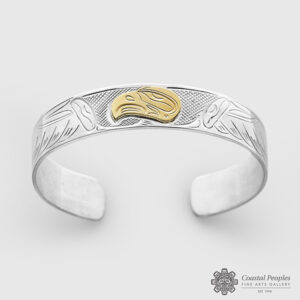 Engraved Sterling Silver 14K Gold Eagle Bracelet by Northwest Coast Native Artist John Lancaster