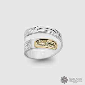 Engraved Sterling Silver 14K Yellow Gold Ring by Northwest Coast Native Artist Corrine Hunt