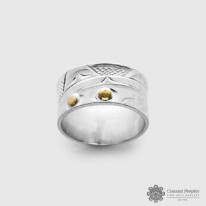 Engraved Sterling Silver 14K Yellow Gold Ring by Northwest Coast Native Artist Corrine Hunt