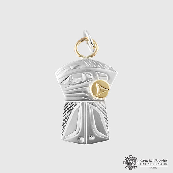 Engraved Sterling Silver 14K Yellow Gold Pendant by Northwest Coast Native Artist Corrine Hunt