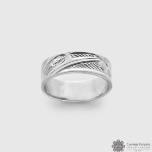 Engraved 14K White Gold Ring by Northwest Coast Native Artist Corrine Hunt