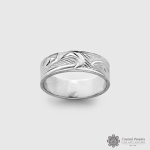 Engraved 14K White Gold Ring by Northwest Coast Native Artist Corrine Hunt