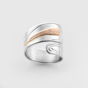 Silver and Gold Feather Wrap ring by Native Artist Walter Davidson