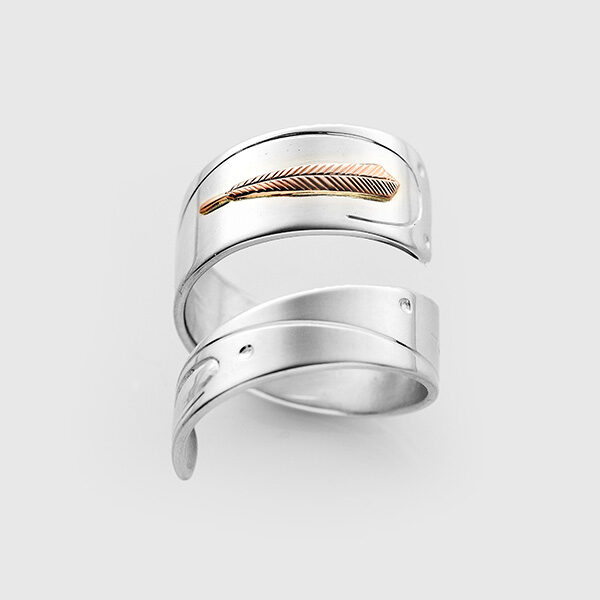 Silver and Gold Feather Wrap Ring by Native Artist Walter Davidson