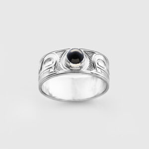 Silver and Onyx Bear Ring by Native Artist Chris Cook III