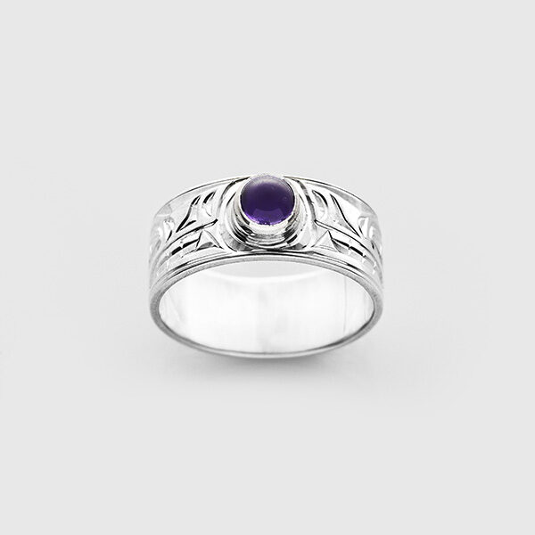 Silver and Amethyst Wolf Ring by Native Artist Chris Cook III