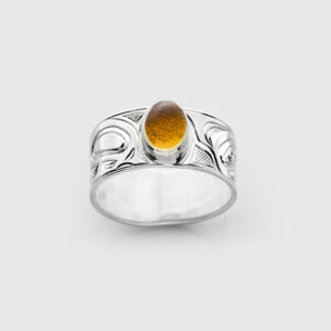 Silver and Citrine Raven Ring by Native Artist Chris Cook III