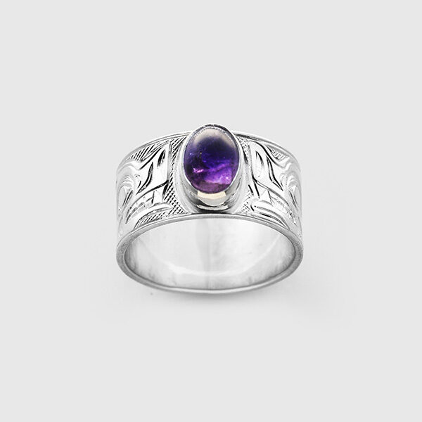 Silver and Amethyst Wolf Ring by Native Artist Chris Cook III