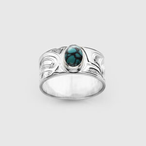 Silver and Turquoise Eagle Ring by Native Artist Chris Cook III