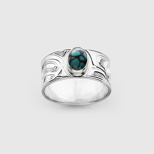 Silver and Turquoise Eagle Ring by Native Artist Chris Cook III