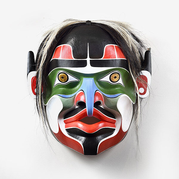 Wood, Horse Hair, and Brass Wild Man Mask by Northwest Coast Native Artist Raymond Shaw