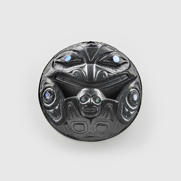 Argillite Killerwhale Gunarh and his Wife Pendant by Native Artist Andrew Williams
