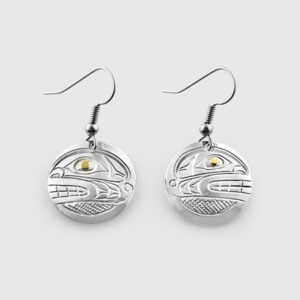 Silver and Gold Killerwhale Earrings by Native Artist Don Lancaster