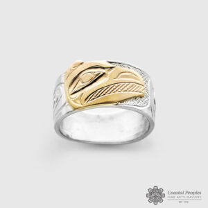 Sterling Silver and Yellow Gold Raven Ring by Northwest Coast Artist Kelvin Thompson
