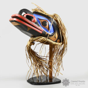 Wood and Bark Crooked Bear Mask by Northwest Coast Native Artist Robert Saunders