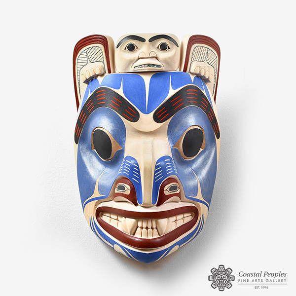 Wood and Shell Bear Hunter Mask by Northwest Coast Native Artist Michael Epp