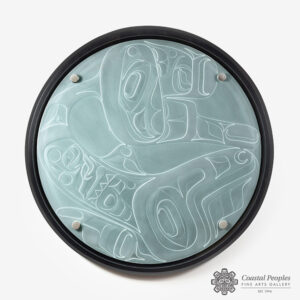 Sandblasted Killerwhale Thunderbird Glass Panel by Northwest Coast Native Artist Moy Sutherland