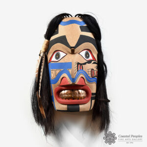 Wood, Hair, Feather, and Copper Hunter Mask by Northwest Coast Native Artist Mathew Esquega