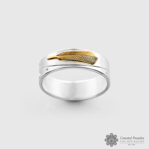 Engraved Sterling Silver 14K Yellow Gold Feather Ring by Northwest Coast Native Artist Walter Davidson