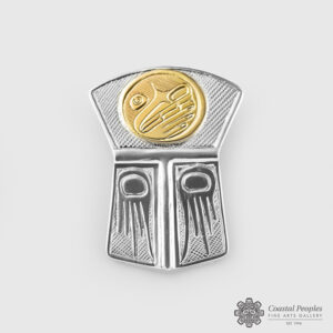 Engraved Sterling Silver 14K Yellow Gold Haida Moon Copper Shield Pendant by Northwest Coast Native Artist Walter Davidson