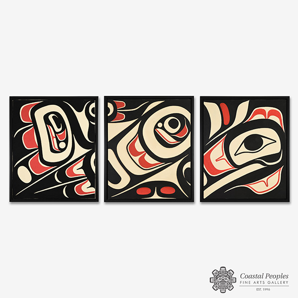 Carved Raven Triptych by Northwest Coast Native Artist Tracy Yeomans