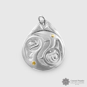 Ying Yang Salmon Pendant, Corrine Hunt Sterling silver gold golden Yellow native artist northwest coast people