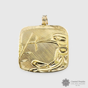 Engraved 14K Yellow Gold Hummingbird Pendant by Northwest Coast Native Artist Corrine Hunt