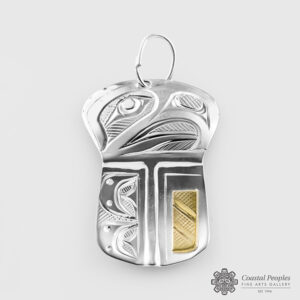 Engraved Sterling Silver 14K Yellow Gold Eagle Copper Shield Pendant by Northwest Coast Native Artist Corrine Hunt