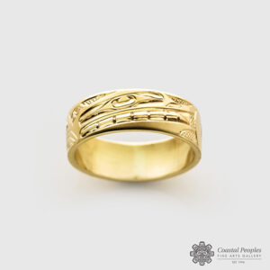 Engraved 14K Yellow Gold Wolf Ring by Northwest Coast Native Artist Ivan Thomas