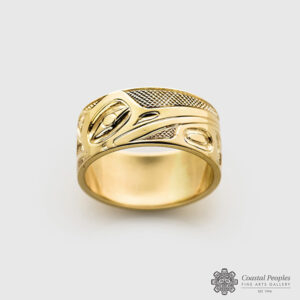 Engraved 14K Yellow Gold Hummingbird Ring by Northwest Coast Native Artist Ivan Thomas