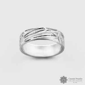 Engraved 14K White Gold Ring by Northwest Coast Native Artist Ivan Thomas