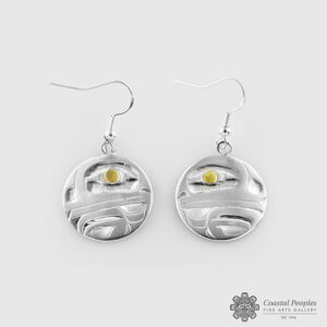 Silver & Gold Frog Earrings Engraved by Northwest Coast Native Artist Alvin Adkins