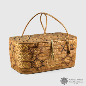 Cedar Root, Cheery Bark, and Hide Imbricated Basket by Northwest Coast Native Artist