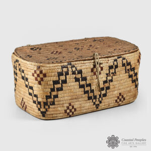 Imbricated Cedar Bar, Cherry Roote, and Hide Basket by Northwest Coast Native Artist