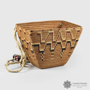 Imbricated Cedar Root, Wool, and Hide Basket by Northwest Coast Native Artist