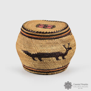 Coiled Bear Grass and Cedar Bark Ginger Jar Basket by Northwest Coast Native Artist