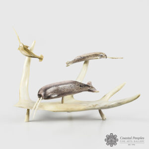 Antler Narwhal Pod Sculpture by Inuit Artist Tony Amosee Atsanilk