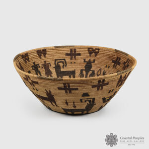 Imbricated Cedar Root and Cherry Bark Basket with Animal Designs by Northwest Coast Native Artist