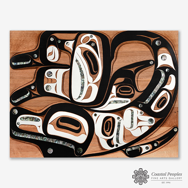 Wood and Abalone Shell Killer Whale Panel by Northwest Coast Native Artist Moy Sutherland