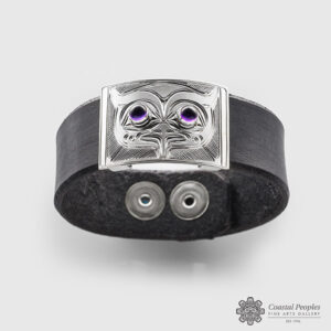 Owl Leather Bracelet Chris Cook leather bracelet sterling silver precious stone native artist northwest coast people
