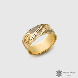 Engraved 14K Yellow Gold Hummingbird Ring by Northwest Coast Native Artist Landon Gunn