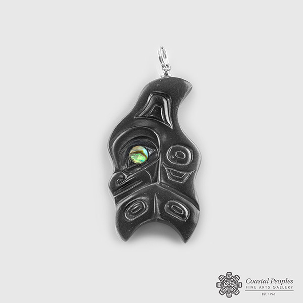 Stone and Abalone Shell Killerwhale Pendant by Northwest Coast Native Artist Gryn White