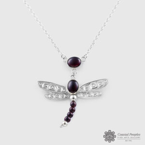 Silver Dragonfly Necklace with Garnets by Northwest Coast Native Artist Chris Cook