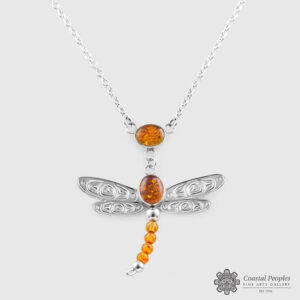 Silver Dragonfly Necklace with Amber by Northwest Coast Native Artist Chris Cook