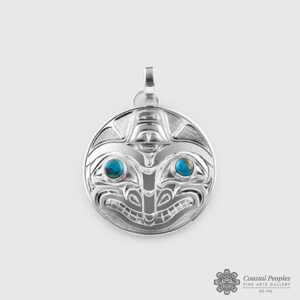 Silver Killerwhale Pendant with Turquoise by Northwest Coast Native Artist Chris Cook