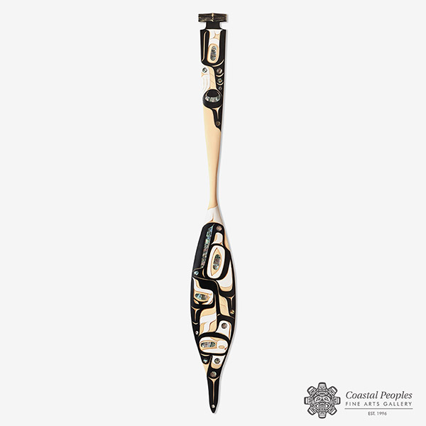 Wood and Shell Raven Paddle by Northwest Coast Native Artist Moy Sutherland
