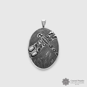 Engraved Oxidized Sterling Silver Dragonfly Pendant by Northwest Coast Native Artist Corey Moraes