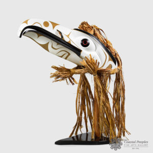 Carved Cedar White Raven Mask by Northwest Coast Native Artist Robert Saunders