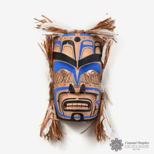 Wood, Bark, Shell and Feather Human Mask by Northwest Coast Native Artist Tom Patterson